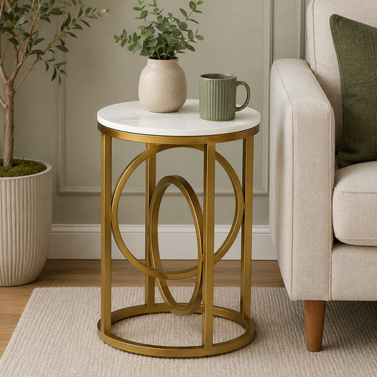 Round  Gold PU Finished End  Table /Side Table