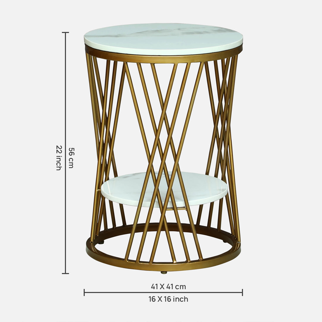 Round Gold PU Finished Side Table / End Table