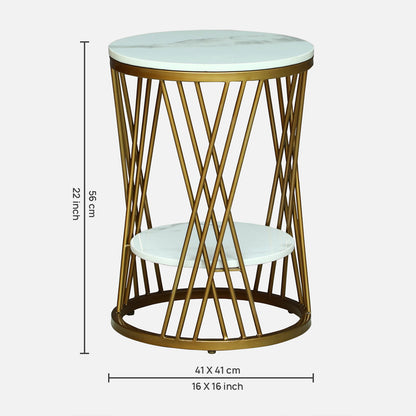 Round Gold PU Finished Side Table / End Table