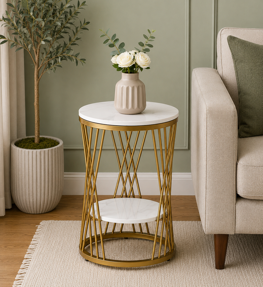 Round Gold PU Finished Side Table / End Table