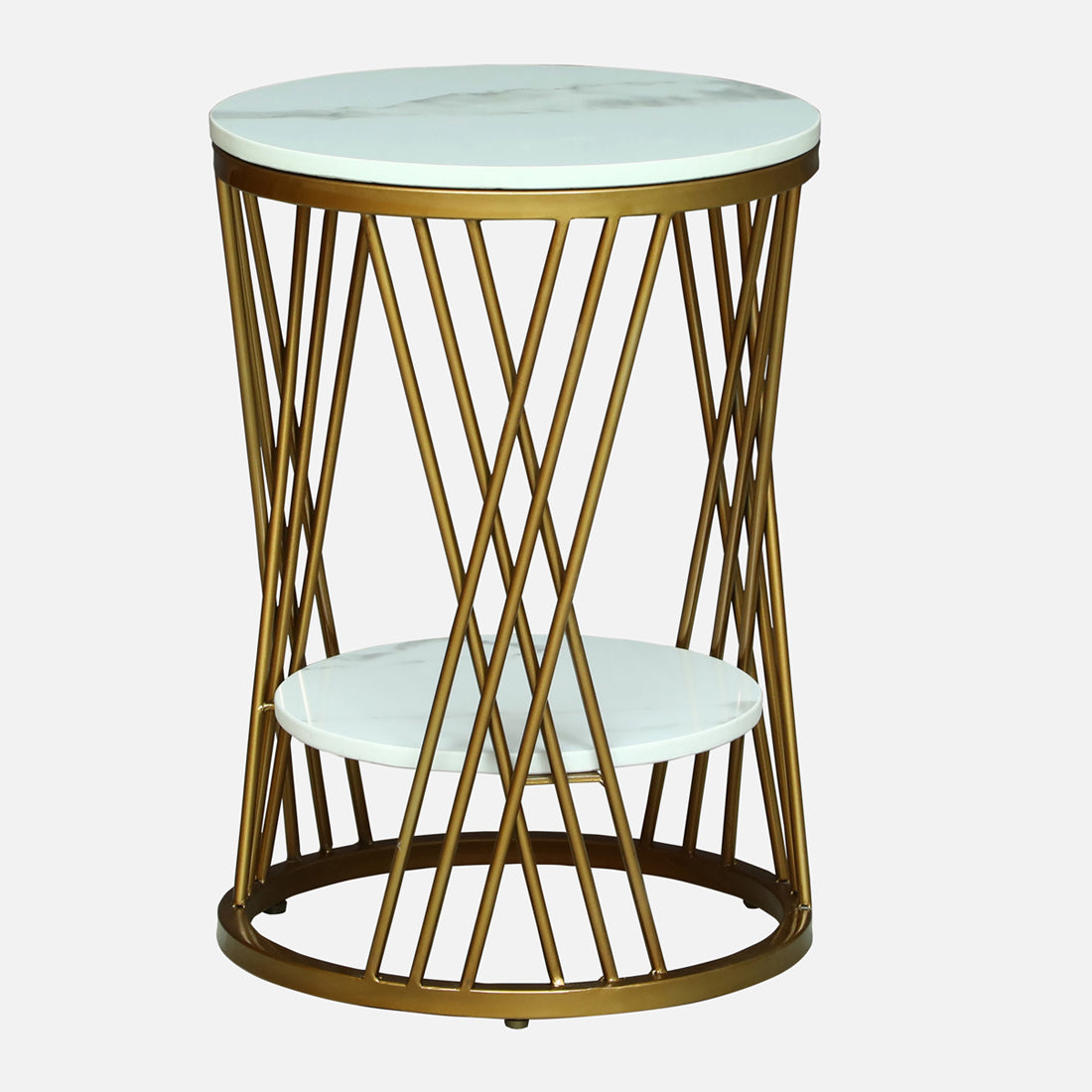 Round Gold PU Finished Side Table / End Table