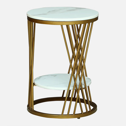 Round Gold PU Finished Side Table / End Table