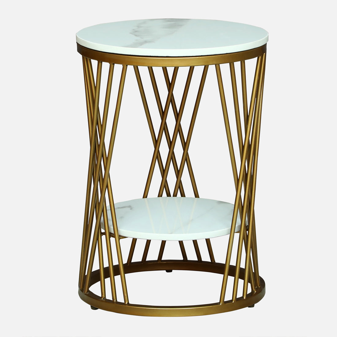 Round Gold PU Finished Side Table / End Table