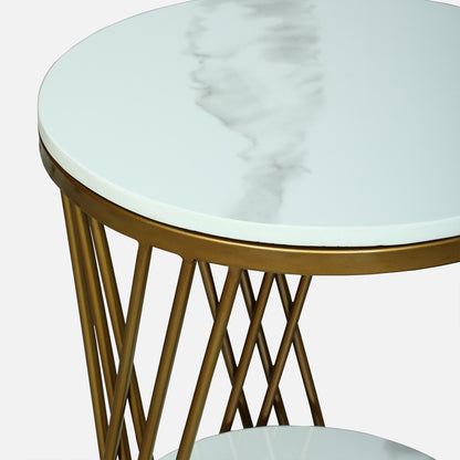 Round Gold PU Finished Side Table / End Table