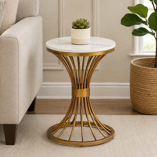 Round  Gold Finished End Table /Side Table