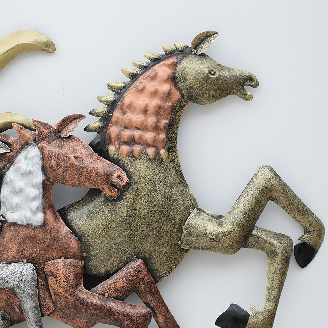 BHAVYAWUD™ Luxury 7 Running Horses Metal Wall Art with LED Backlight | 58" x 35" Majestic Sun & Horses 3D Wall Decor for Living Room & Vastu