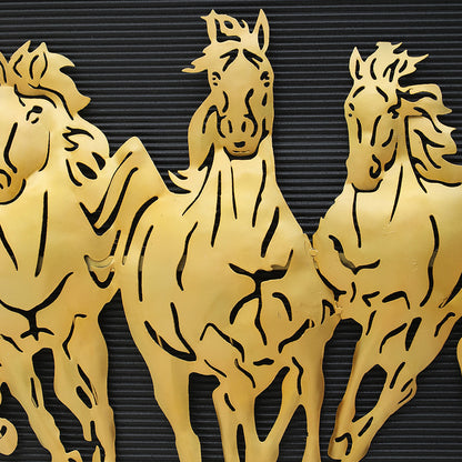 BHAVYAWUD™ Vastu 7 Running Horses LED Metal Wall Art on MDF Panel (48 x 24 Inches)