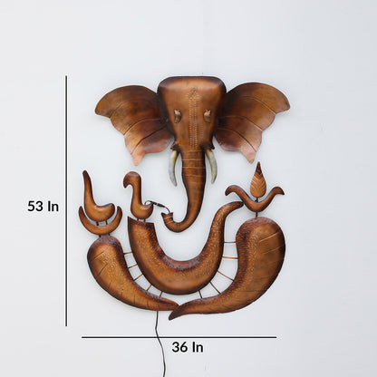 BHAVYAWUD™ Majestic Antique LED Metal  Lord Ganesha Wall Art Sculpture (36 x 53 Inches)