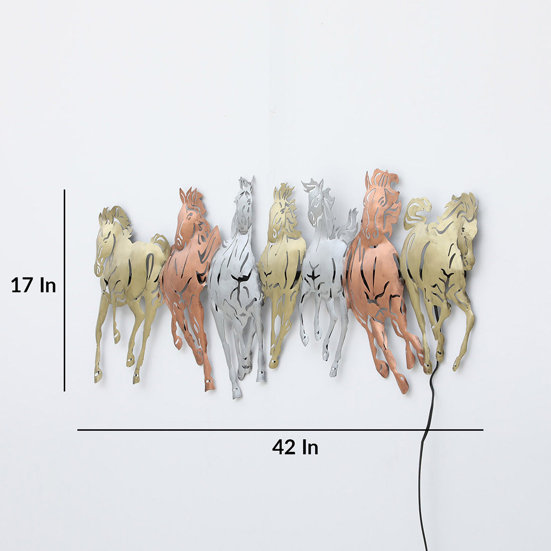 BHAVYAWUD™ Vastu 7 Running Horses Multi-Tone LED Metal Wall Art (42 x 17 Inches)