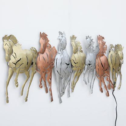 BHAVYAWUD™ Vastu 7 Running Horses Multi-Tone LED Metal Wall Art (42 x 17 Inches)