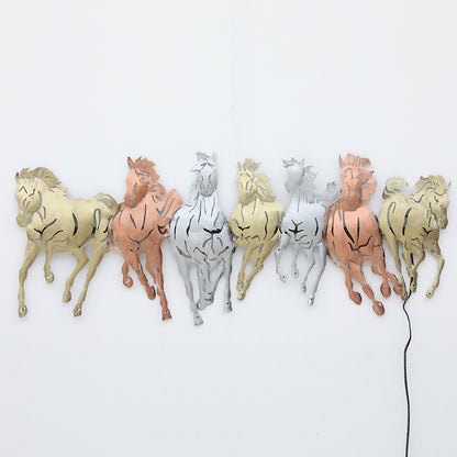 BHAVYAWUD™ Vastu 7 Running Horses Multi-Tone LED Metal Wall Art (42 x 17 Inches)
